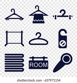 Hanger icons set. set of 9 hanger filled icons such as towels, hanger, do not disturb, room tag