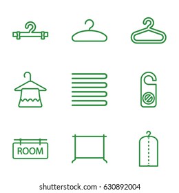 Hanger icons set. set of 9 hanger outline icons such as towels, do not disturb