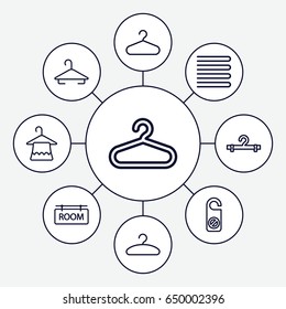 Hanger icons set. set of 9 hanger outline icons such as towels, hanger, do not disturb