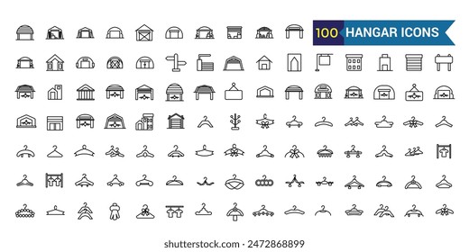 Hanger icons set. Outline set of hanger vector icons for ui design. Outline icon collection. Editable stroke.