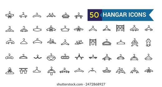 Hanger icons set. Outline set of hanger vector icons for ui design. Outline icon collection. Editable stroke.