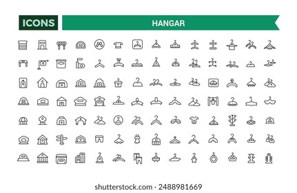 Hanger icons set. Outline set of hanger vector icons for ui design. Outline icons pack. Editable vector line icon set and illustration for web and UI application.