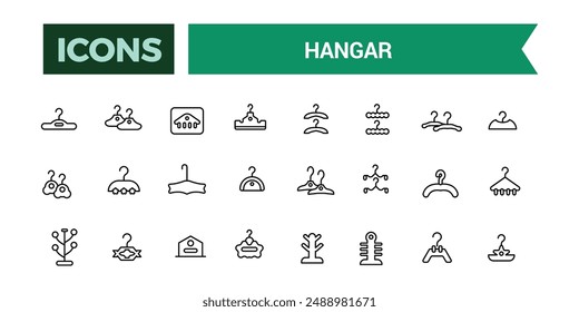 Hanger icons set. Outline set of hanger vector icons for ui design. Outline icons pack. Editable vector line icon set and illustration for web and UI application.