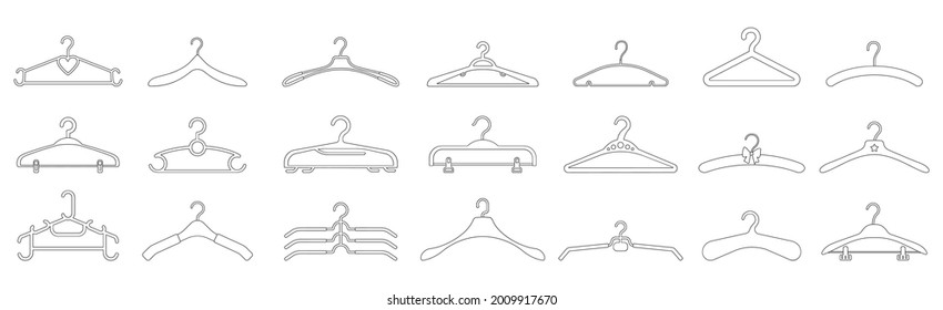 Hanger isolated outline set icon. outline vector set icon cloth equipment. Vector illustration hanger on white background.