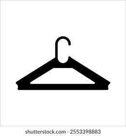 Hanger line black icon isolated on white background. Wardrobe sign, clothes rack symbol or cloakroom pictogram. Vector illustration.