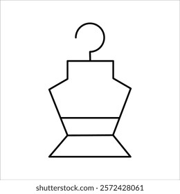 Hanger line black icon isolated on white background. Wardrobe sign, clothes rack symbol or cloakroom pictogram. Vector illustration.