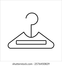 Hanger line black icon isolated on white background. Wardrobe sign, clothes rack symbol or cloakroom pictogram. Vector illustration.