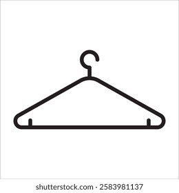 Hanger line black icon isolated on white background. Wardrobe sign, clothes rack symbol or cloakroom pictogram. Vector illustration.
