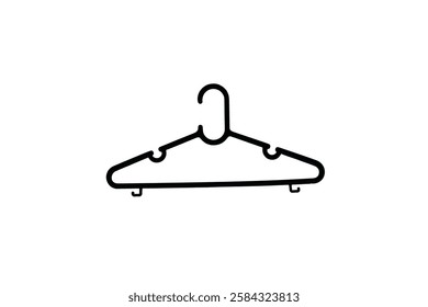 Hanger line black icon isolated on white background. Wardrobe sign, clothes rack symbol or cloakroom pictogram. The hanger icon. Coat rack symbol. Flat Vector illustration Vector illustration.