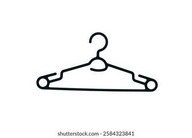 Hanger line black icon isolated on white background. Wardrobe sign, clothes rack symbol or cloakroom pictogram. The hanger icon. Coat rack symbol. Flat Vector illustration Vector illustration.