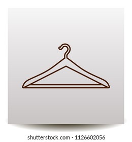 hanger line vector icon on a realistic paper background with shadow. Flat design style