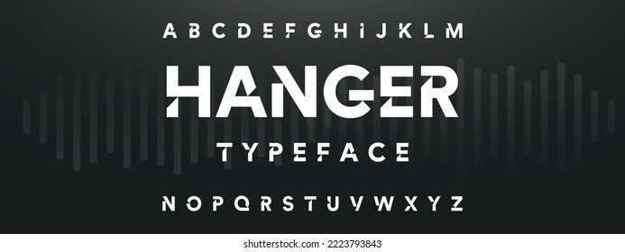HANGER Modern Fett Font. Normale Italienische Nummerntypografie Alphabet-Schriftarten für Mode, Sport, Technologie, Digital, Film, Logo-Design, Vektorgrafik