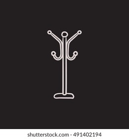 Percha para el icono de boceto vectorial de la ropa exterior aislado en el fondo. Mano dibujada Percha para el icono de la ropa externa. Percha para el icono de boceto de ropa externa para infografía, sitio web o aplicación.