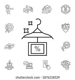 Hanger, Prozent Zeichen, flache Vektorsymbol in der schwarzen Freitag-Packung