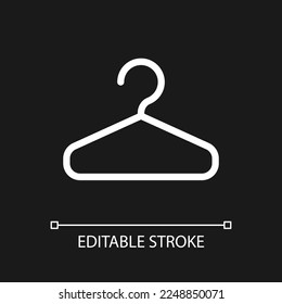 Hanger pixel perfect white linear ui icon for dark theme. Keep clothes neat. Boutique inventory. Vector line pictogram. Isolated user interface symbol for night mode. Editable stroke. Arial font used
