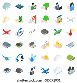 Hanger for plane icons set, isometric style