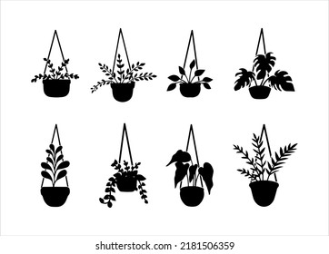 Hanger for potted houseplant, hanging plant silhouette in a pot