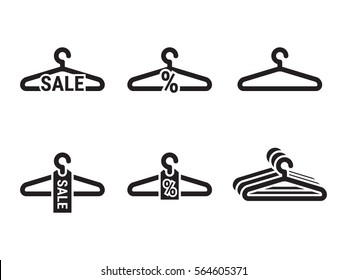 Hanger, sale icons set. Black on a white background