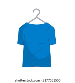 Hanger with shirt. Wardrobe aluminum item for clothes. Flat cartoon illustration