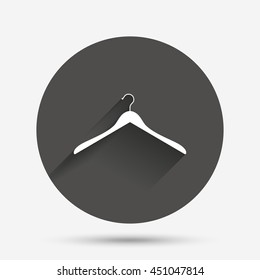 Hanger sign icon. Cloakroom symbol. Circle flat button with shadow. Vector