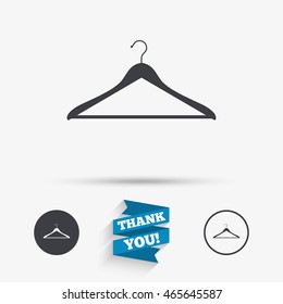 Hanger sign icon. Cloakroom symbol. Flat icons. Buttons with icons. Thank you ribbon. Vector