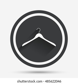 Hanger sign icon. Cloakroom symbol. Circle flat button with shadow and border. Vector