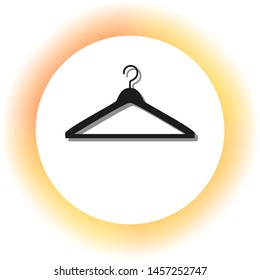 Hanger sign illustration. Dark icon with shadow on the glowing circle button. Illustration.