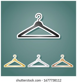 Hanger sign illustration. Set of metallic Icons with gray, gold, silver and bronze gradient with white contour and shadow at viridan background. Illustration.