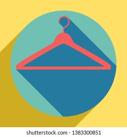 Hanger sign illustration. Sunset orange icon with llapis lazuli shadow inside medium aquamarine circle with different goldenrod shadow at royal yellow background.