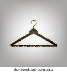Hanger sign illustration. Vector. Blackish icon with golden stars at grayish background.