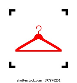 Hanger sign illustration. Vector. Red icon inside black focus corners on white background. Isolated.