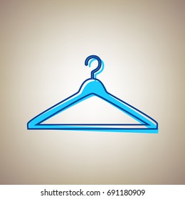 Hanger sign illustration. Vector. Sky blue icon with defected blue contour on beige background.