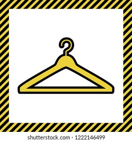 Hanger sign illustration. Vector. Warm yellow icon with black contour in frame named as under construction at white background. Isolated.