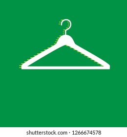 Hanger sign illustration. Vector. White flat icon with yellow striped shadow at green background.