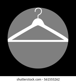 Hanger sign illustration. White icon in gray circle at black background. Circumscribed circle. Circumcircle.