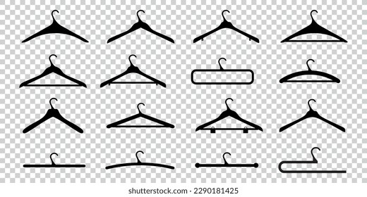 Hanger Silhouette Set - Black Vector Illustrations Isolated On Transparent Background