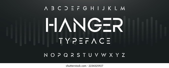 HANGER Sports minimal tech font letter set.Minimal urban font. Typography with dot regular and number. minimalist style fonts set. vector illustration