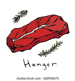 Hanger Steak Cut Vector Isolated On White Background.