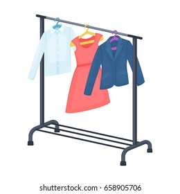A hanger with things in the wardrobe.Making movie single icon in cartoon style vector symbol stock illustration web.