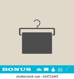 Hanger with towel icon flat. Grey pictogram on light background. Vector illustration symbol and bonus button real estate, ottoman, vase, tv, fishing rod