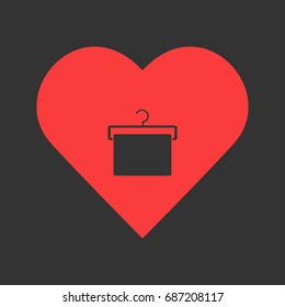 Hanger with towel icon flat. Simple pictogram on heart background. Vector illustration symbol