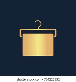 Hanger with towel icon flat. Simple gold pictogram on dark background. Vector illustration symbol