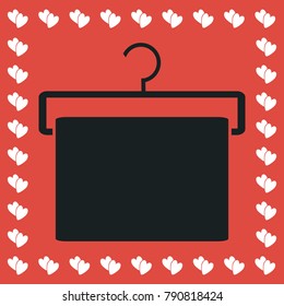 Hanger with towel icon flat. Simple black pictogram on red background with white hearts for valentines day. Vector illustration symbol