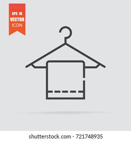 Hanger with towel icon in flat style isolated on grey background. For your design, logo. Vector illustration.