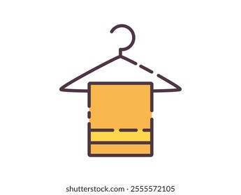 Hanger with towel icon illustration. Flat line color icon of a simple icon of a yellow towel hanging on a clothes hanger. Ideal for web design and app icons. Colored outline icon.