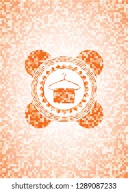 hanger with towel icon inside abstract orange mosaic emblem with background