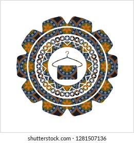 hanger with towel icon inside arabesque badge. arabic decoration.