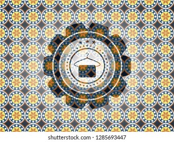 hanger with towel icon inside arabesque emblem. arabic decoration.
