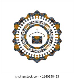 hanger with towel icon inside arabesque emblem. arabic decoration.