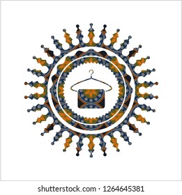 hanger with towel icon inside arabic badge background. Arabesque decoration.